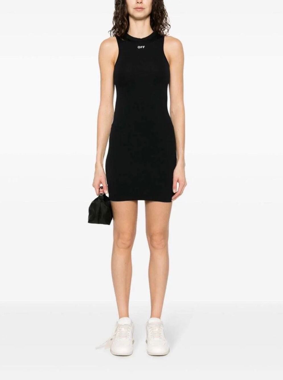 Off-White Black Sleeveless Racerback Logo Mini Dress